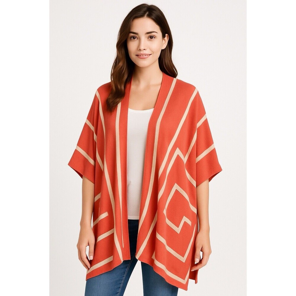 Adikto Women’s L/ XL‎ Coral Open Front Kimono Cardigan Geometric Rayon Wrap